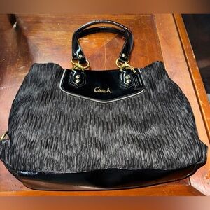 COACH #20050 Ashley Black Gathered Satin Satchel Carryall HandBag